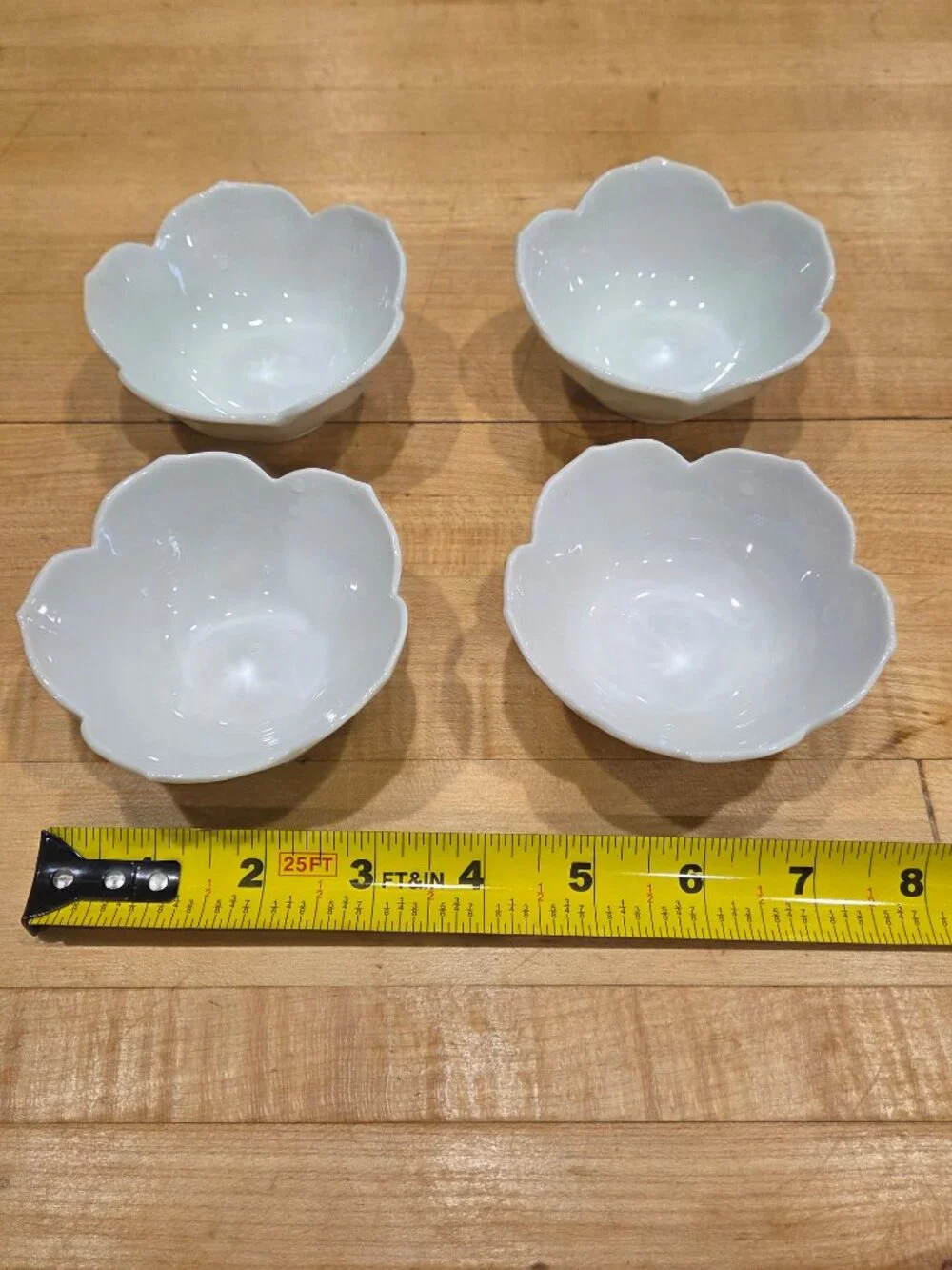 Vintage White Porcelain Cherry Blossom Lotus Petal Small Bowls Set of 4